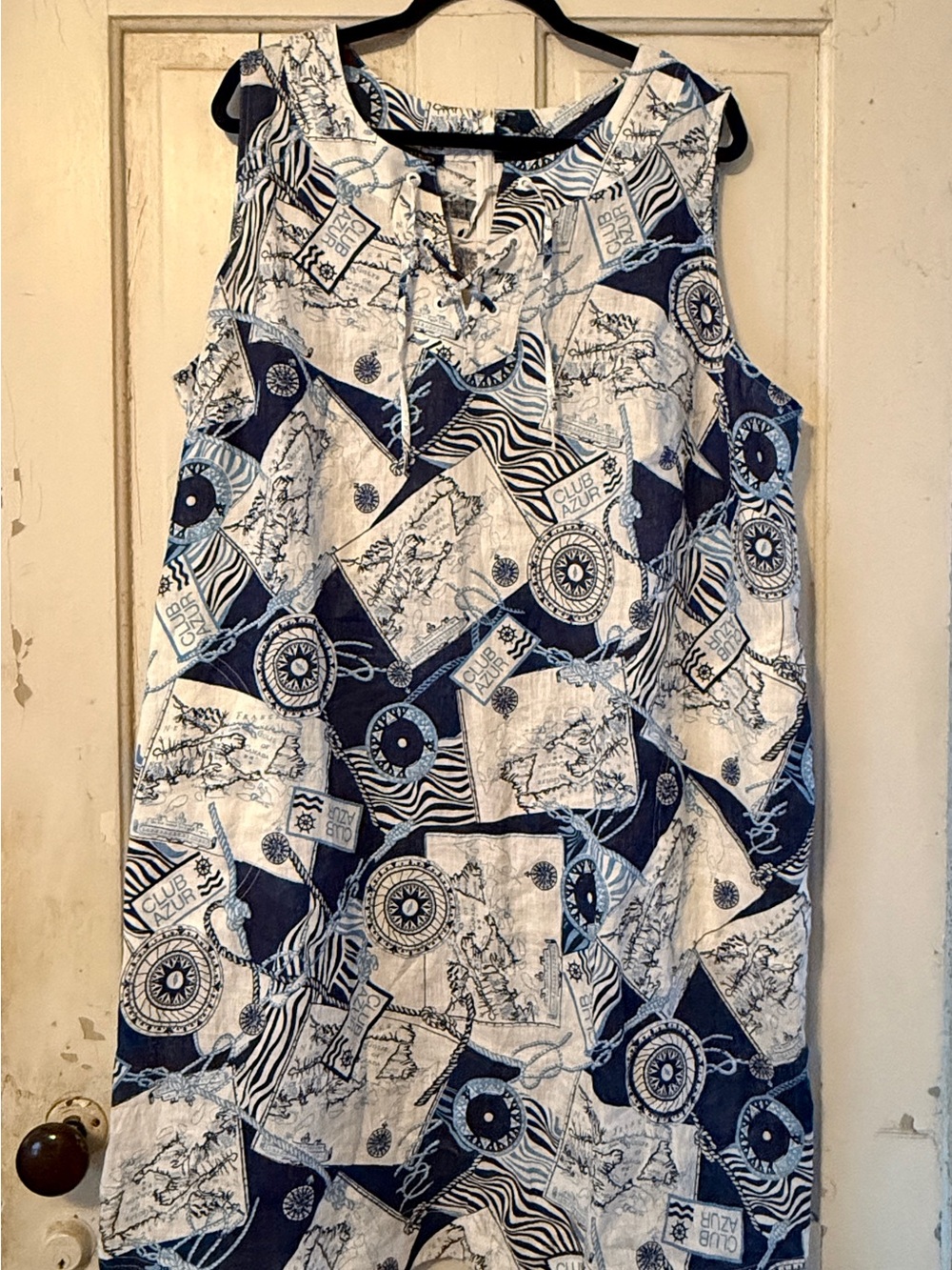 Talbots Navy and White Sleeveless Printed Cotton Tunic